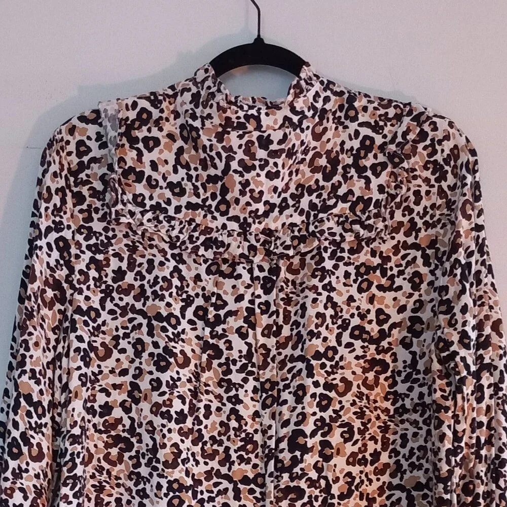 MAEVE Anthropologie Katia leopard print buttondown blouse with ruffles size 12 - Picture 7 of 15